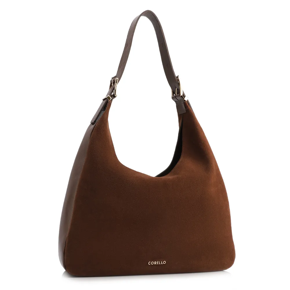 Bolsa Hobo Fivelas Couro Camurça Marrom - imagem 2