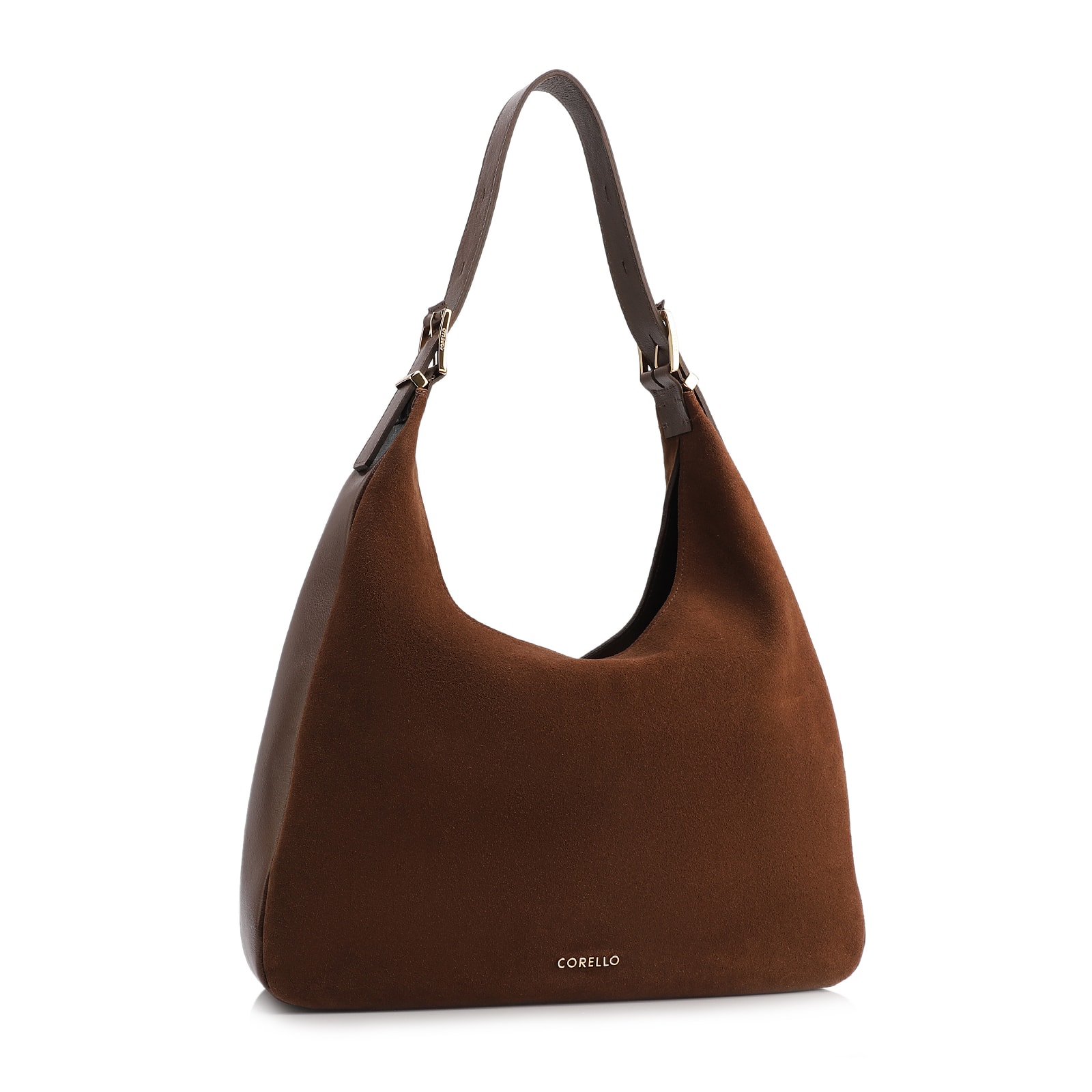 Bolsa Hobo Fivelas Couro Camurça Marrom