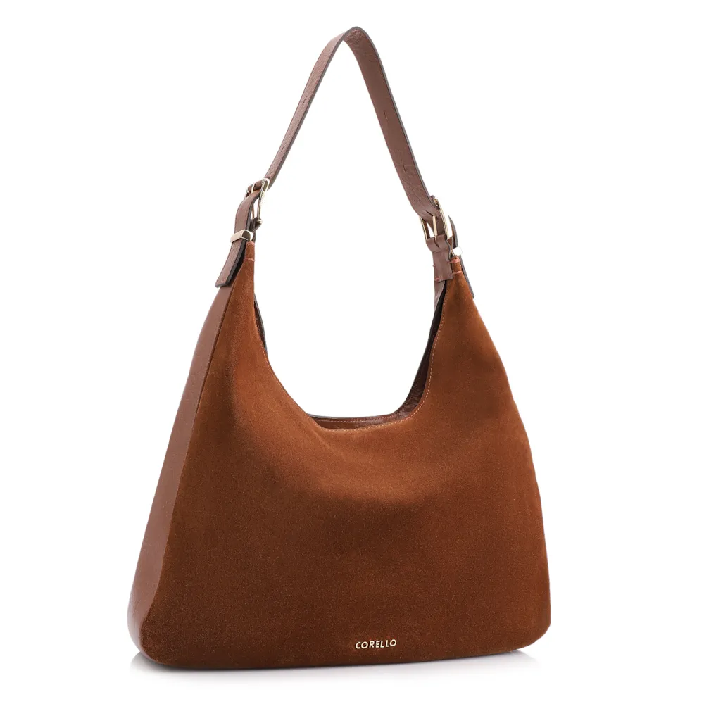 Bolsa Hobo Fivelas Couro Camurça Marrom Claro - imagem 3
