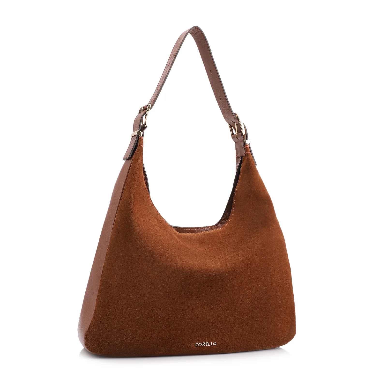 Bolsa Hobo Fivelas Couro Camurça Marrom Claro