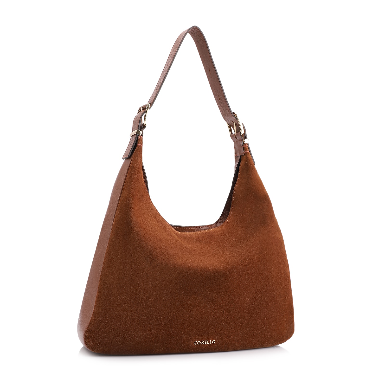 Bolsa Hobo Fivelas Couro Camurça Marrom Claro