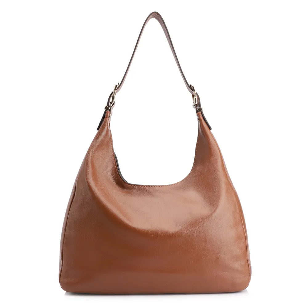 Bolsa Hobo Fivelas Couro Camurça Marrom Claro - imagem 4