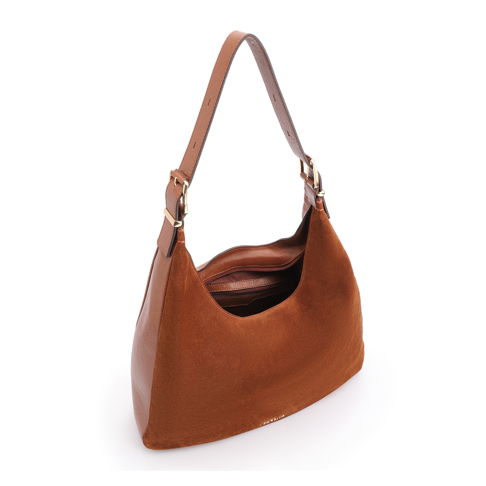 Bolsa Hobo Fivelas Couro Camurça Marrom Claro