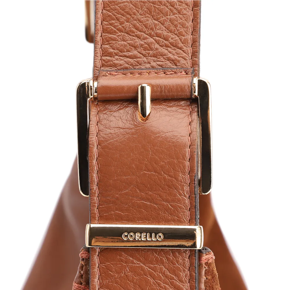 Bolsa Hobo Fivelas Couro Camurça Marrom Claro - imagem 8