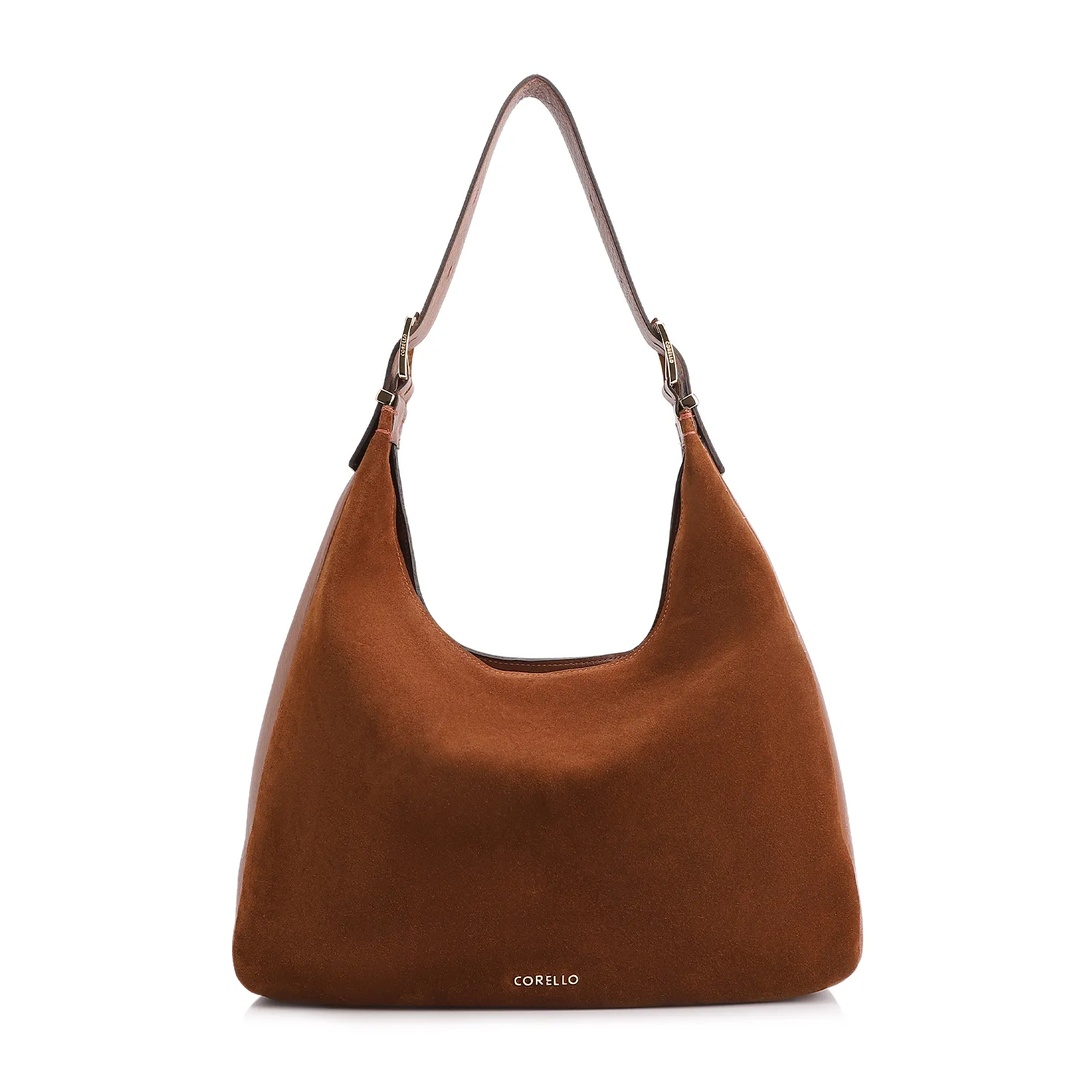 Bolsa Hobo Fivelas Couro Camurça Marrom Claro