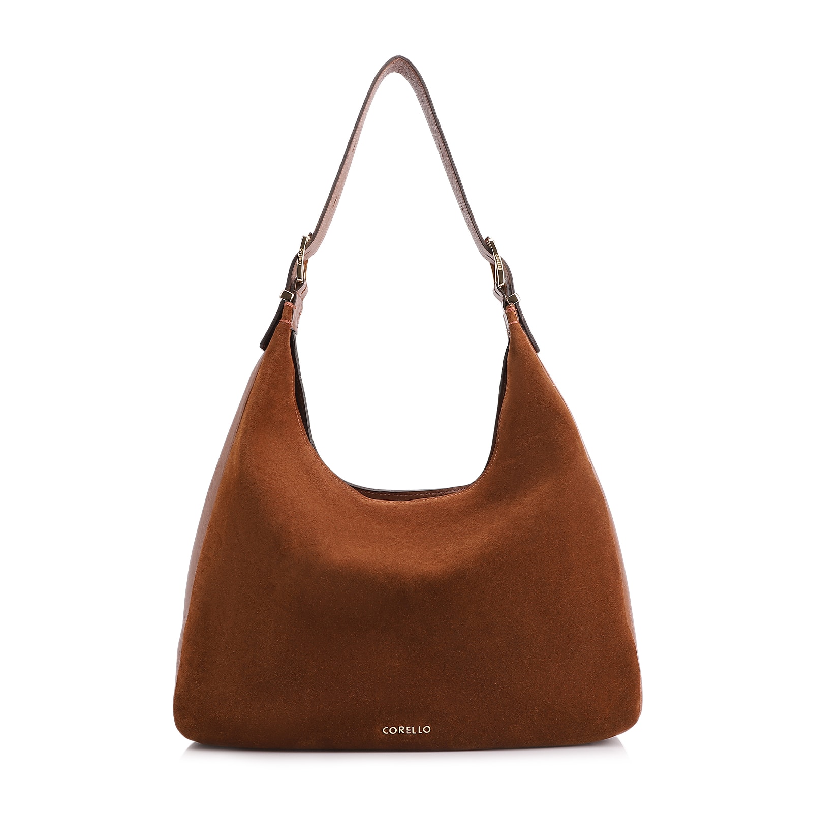 Bolsa Hobo Fivelas Couro Camurça Marrom Claro