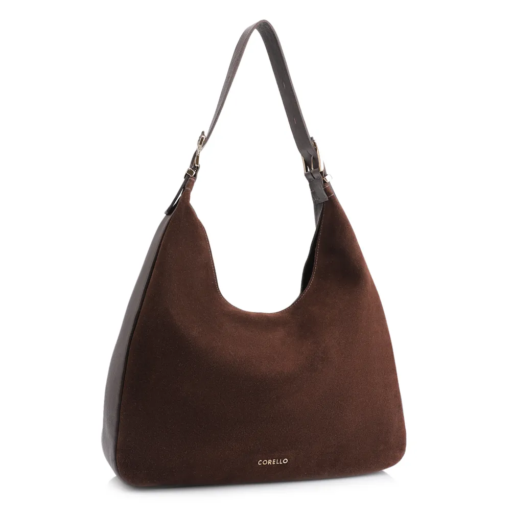 Bolsa Hobo Fivelas Couro Camurça Marrom Escuro - imagem 3