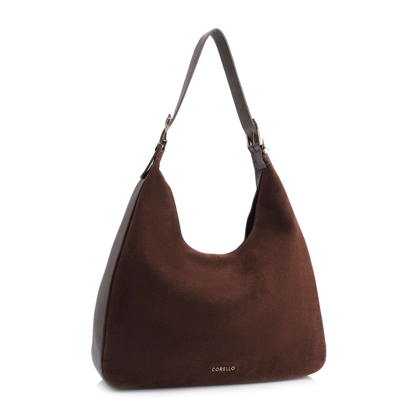 Bolsa Hobo Fivelas Couro Camurça Marrom Escuro