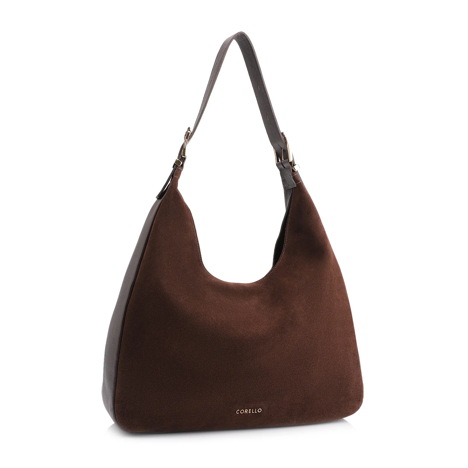 Bolsa Hobo Fivelas Couro Camurça Marrom Escuro