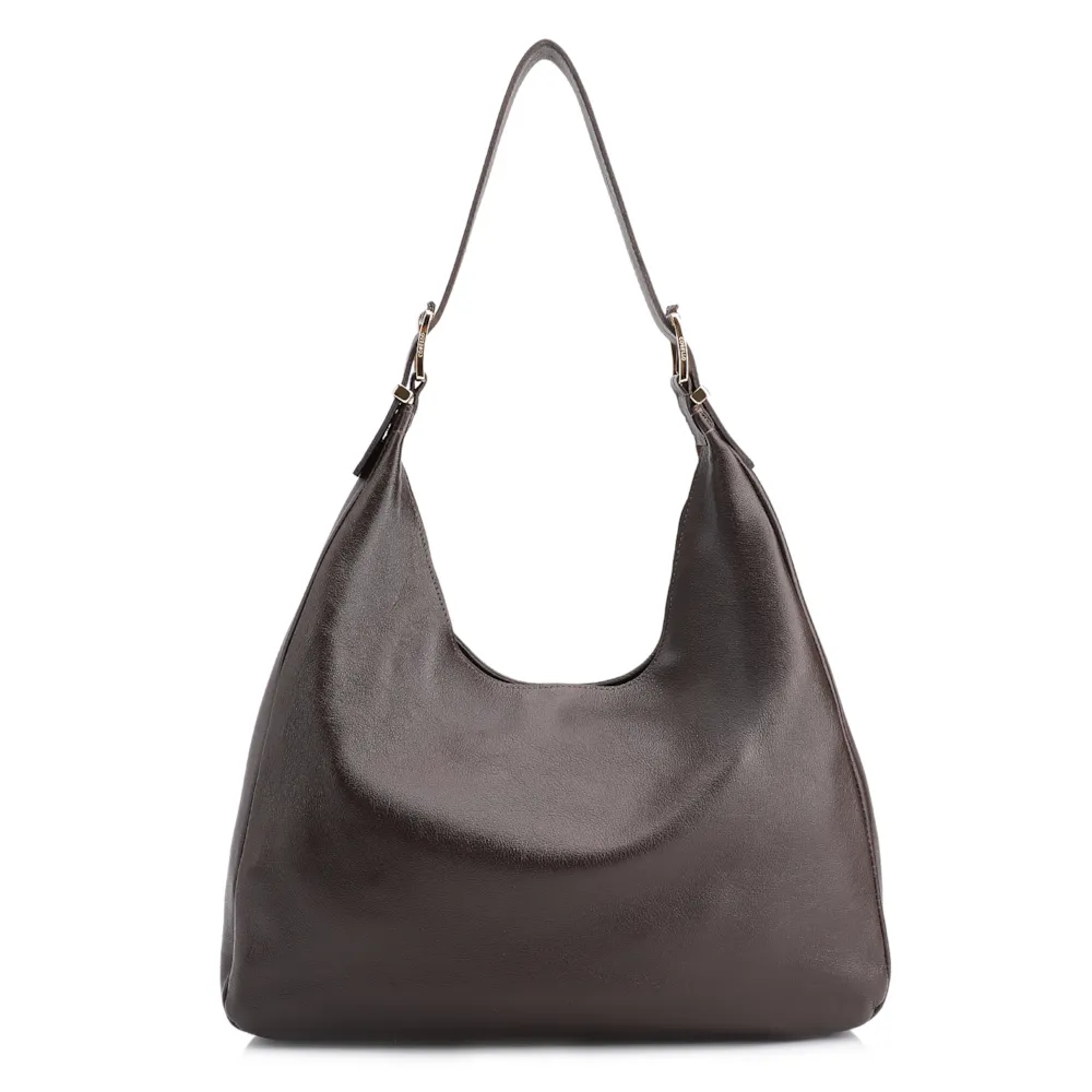 Bolsa Hobo Fivelas Couro Camurça Marrom Escuro - imagem 4