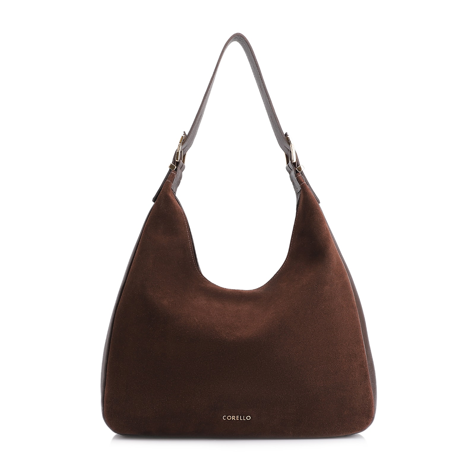 Bolsa Hobo Fivelas Couro Camurça Marrom Escuro