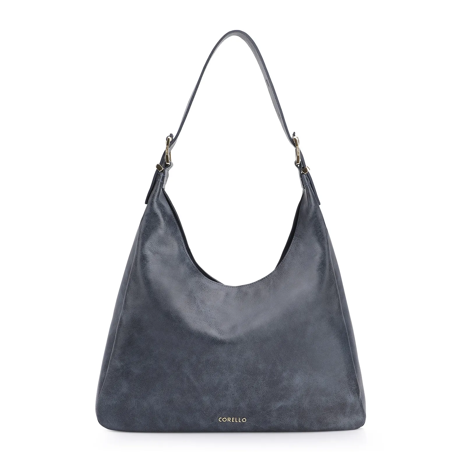 Bolsa Hobo Fivelas Couro Estonado Azul