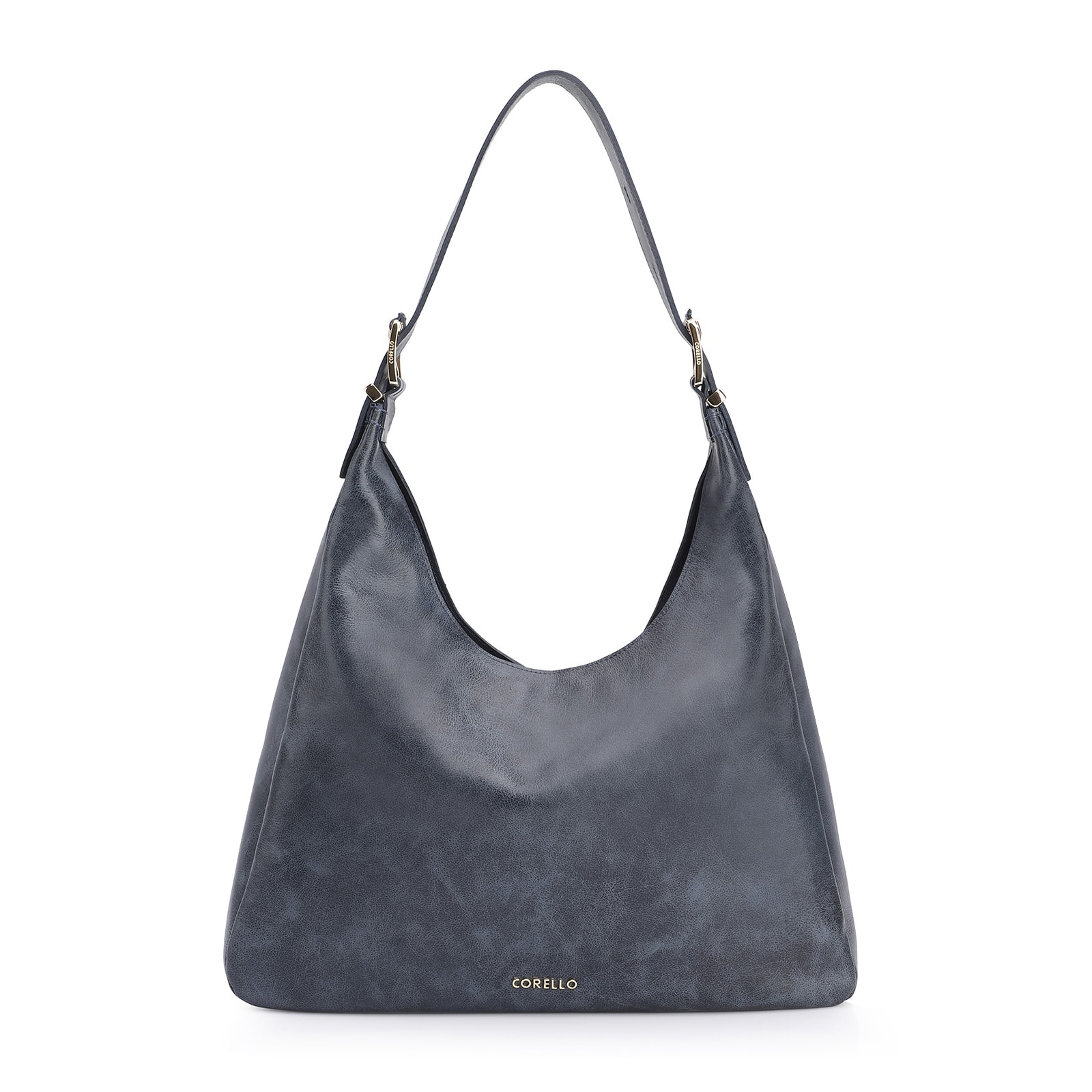 Bolsa Hobo Fivelas Couro Estonado Azul