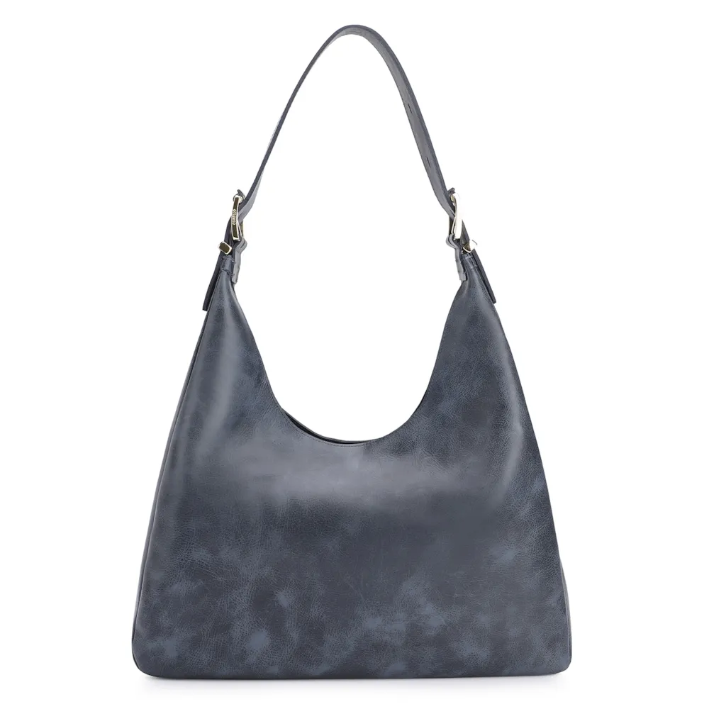 Bolsa Hobo Fivelas Couro Estonado Azul - imagem 3