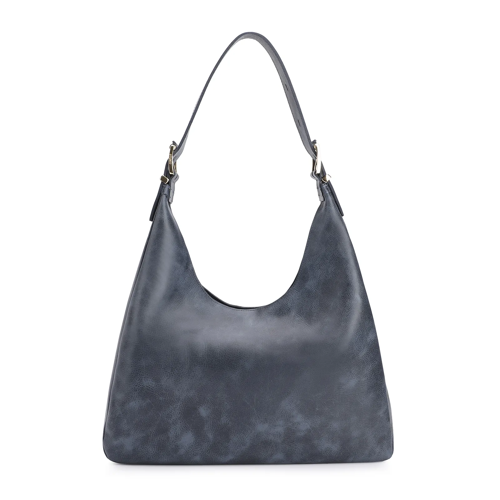 Bolsa Hobo Fivelas Couro Estonado Azul