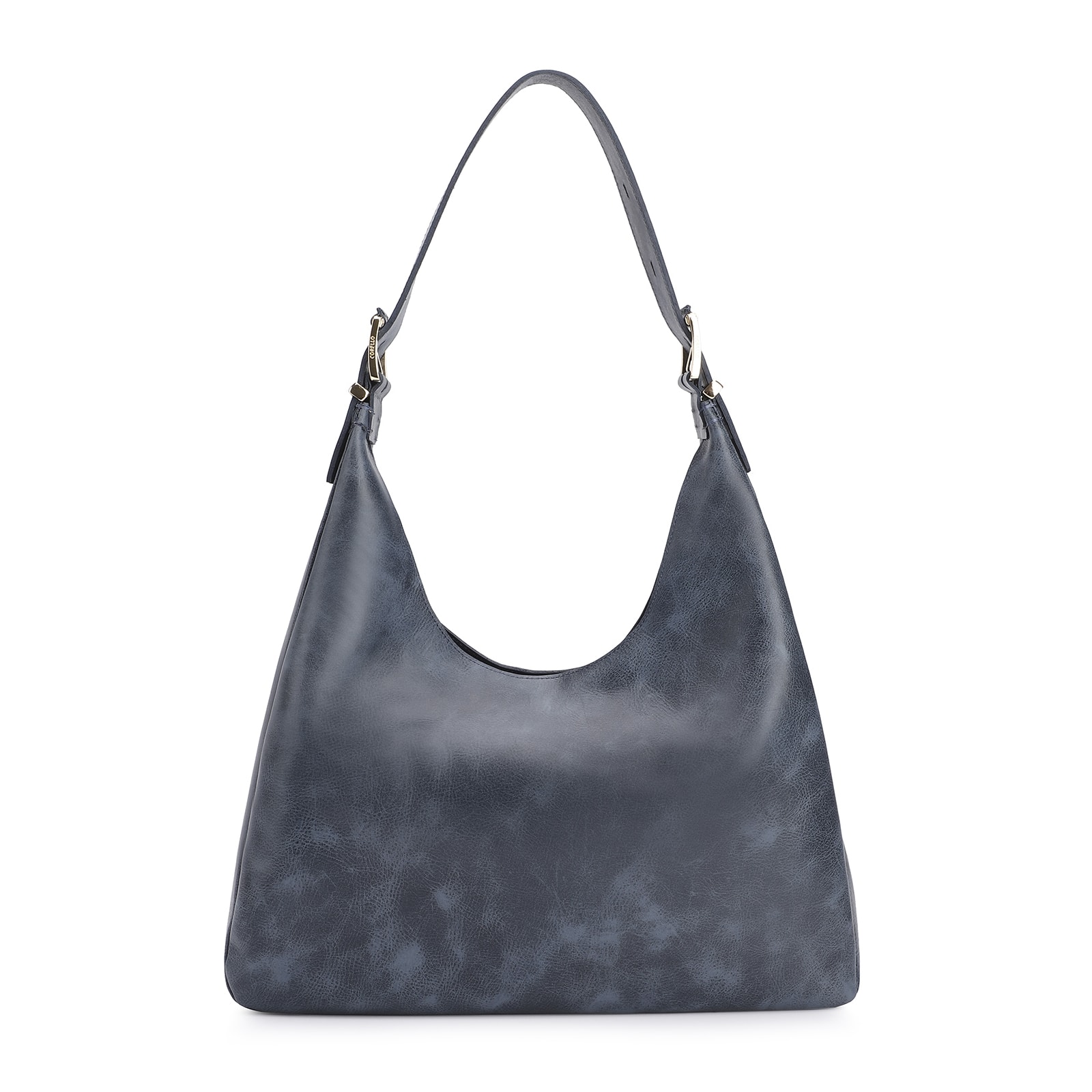 Bolsa Hobo Fivelas Couro Estonado Azul