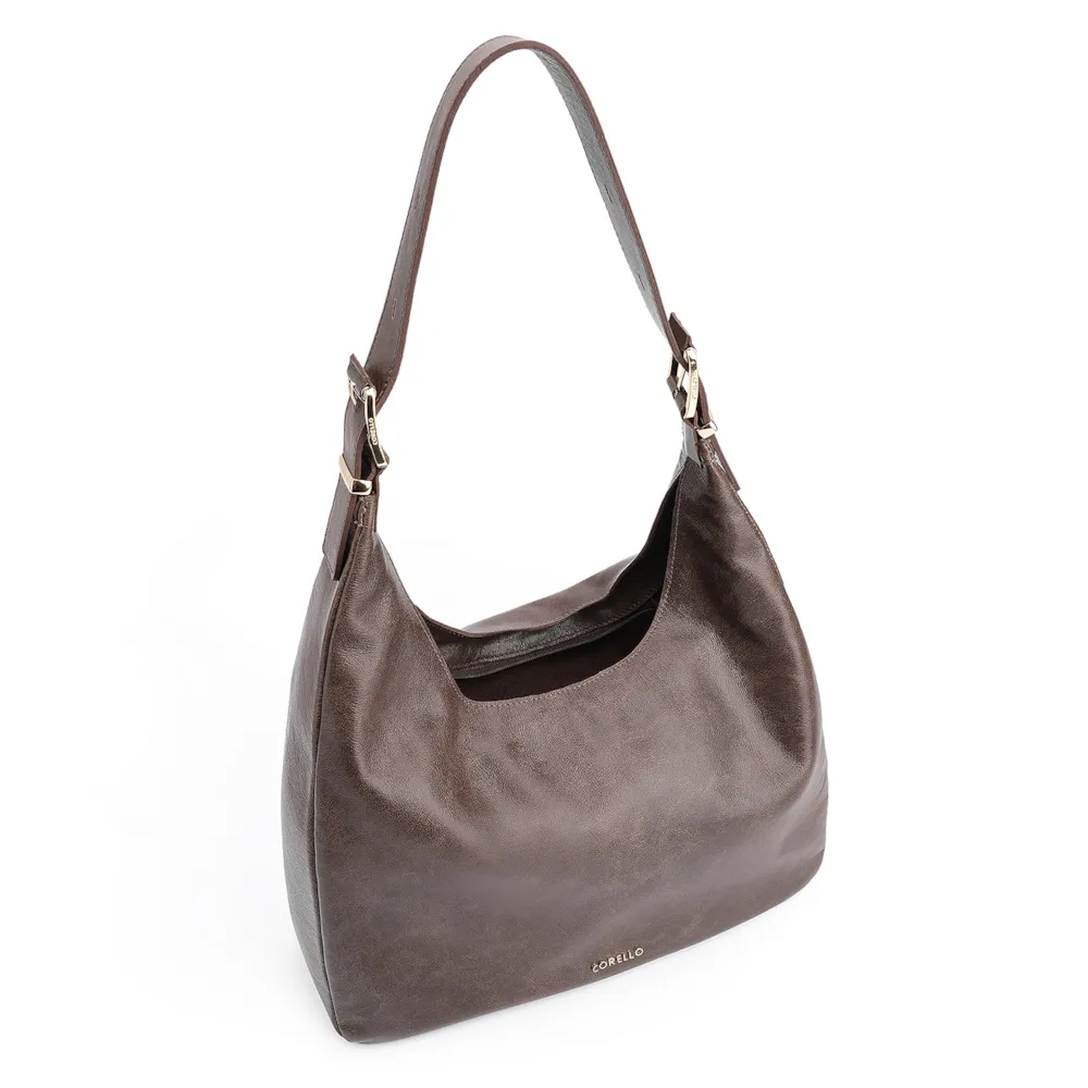 Bolsa Hobo Fivelas Couro Estonado Marrom - imagem 4