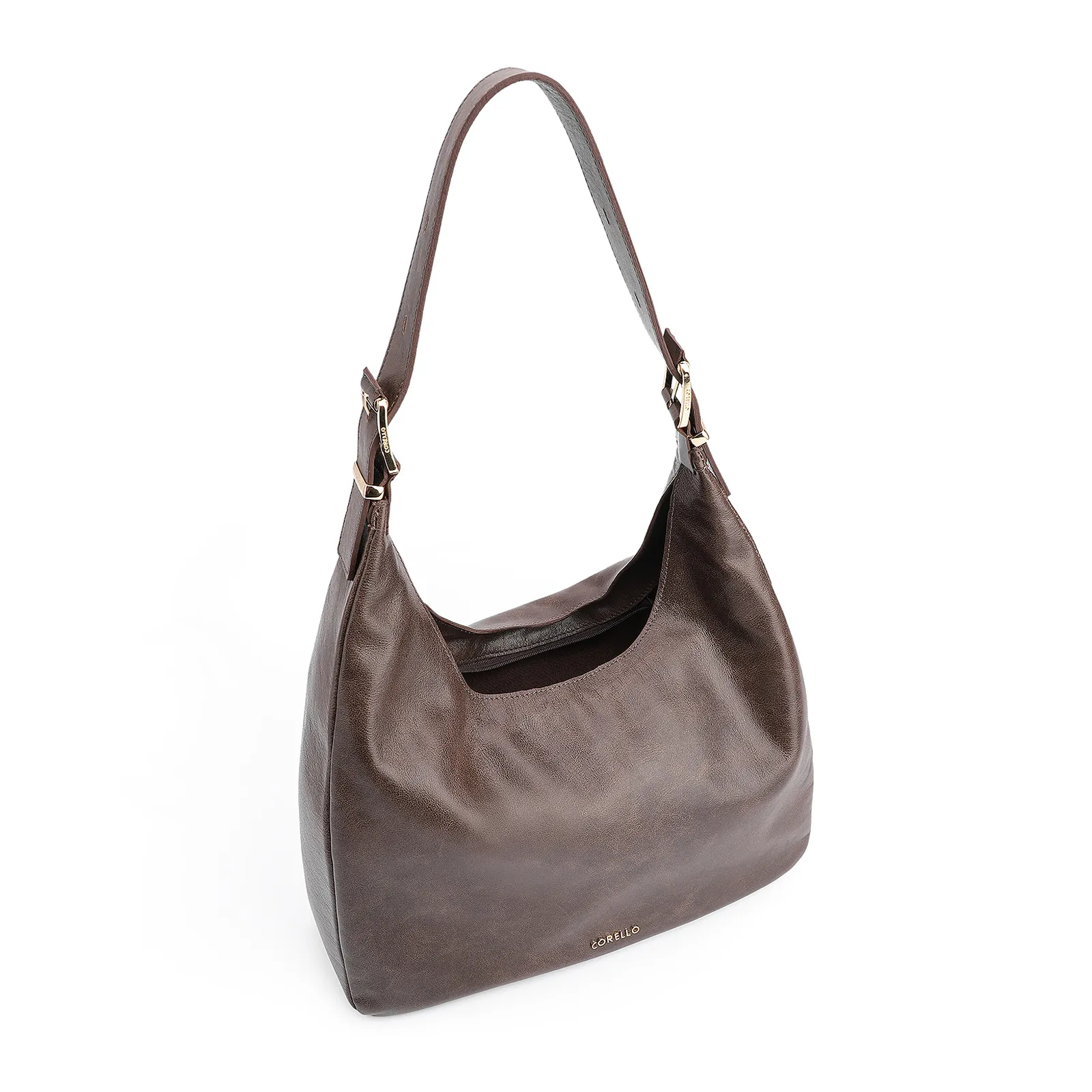 Bolsa Hobo Fivelas Couro Estonado Marrom