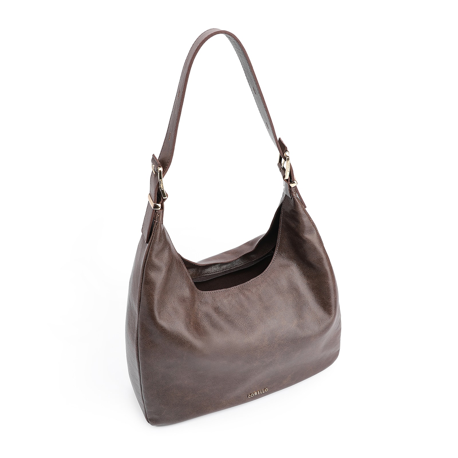 Bolsa Hobo Fivelas Couro Estonado Marrom