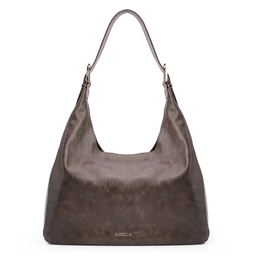 Bolsa Hobo Fivelas Couro Estonado Marrom