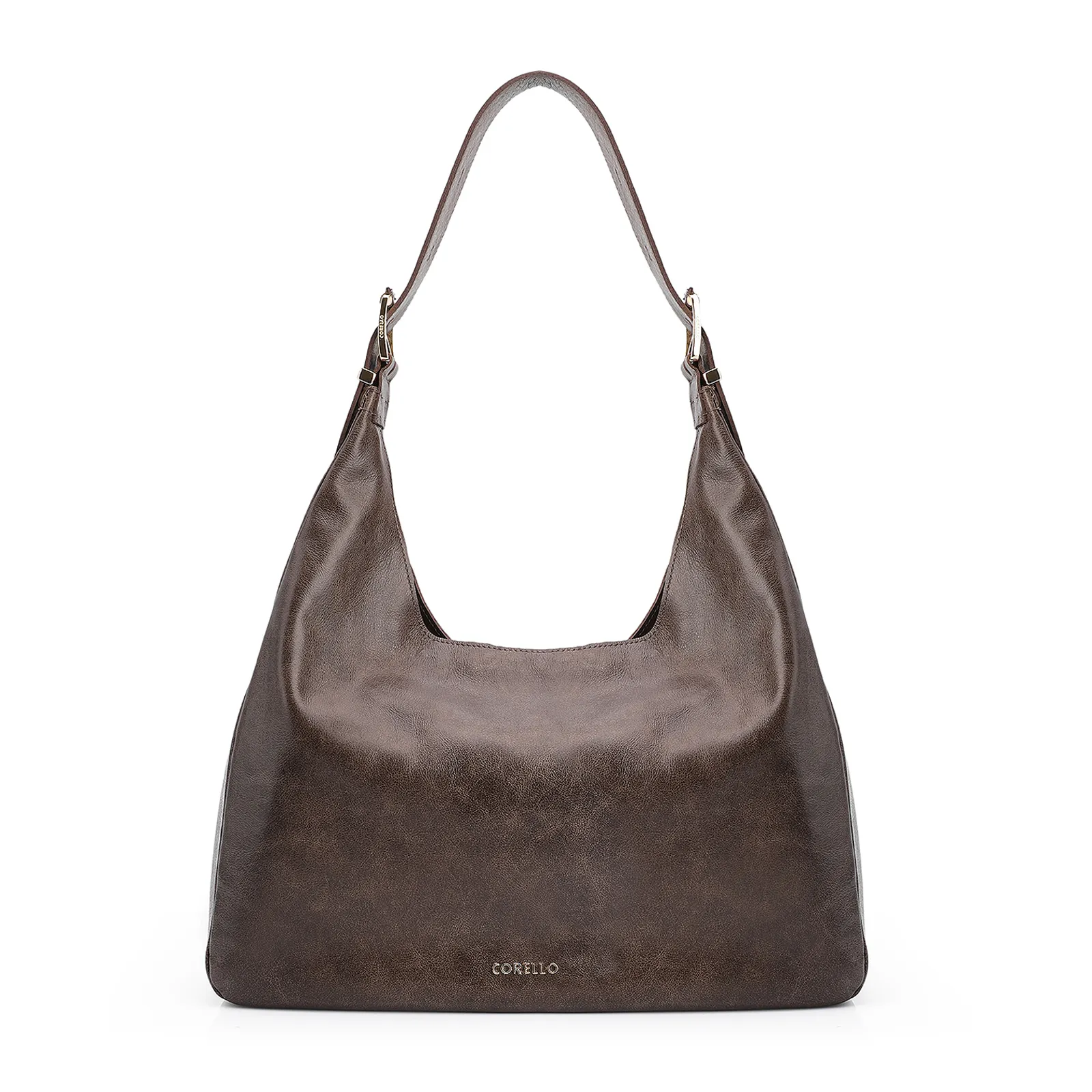 Bolsa Hobo Fivelas Couro Estonado Marrom