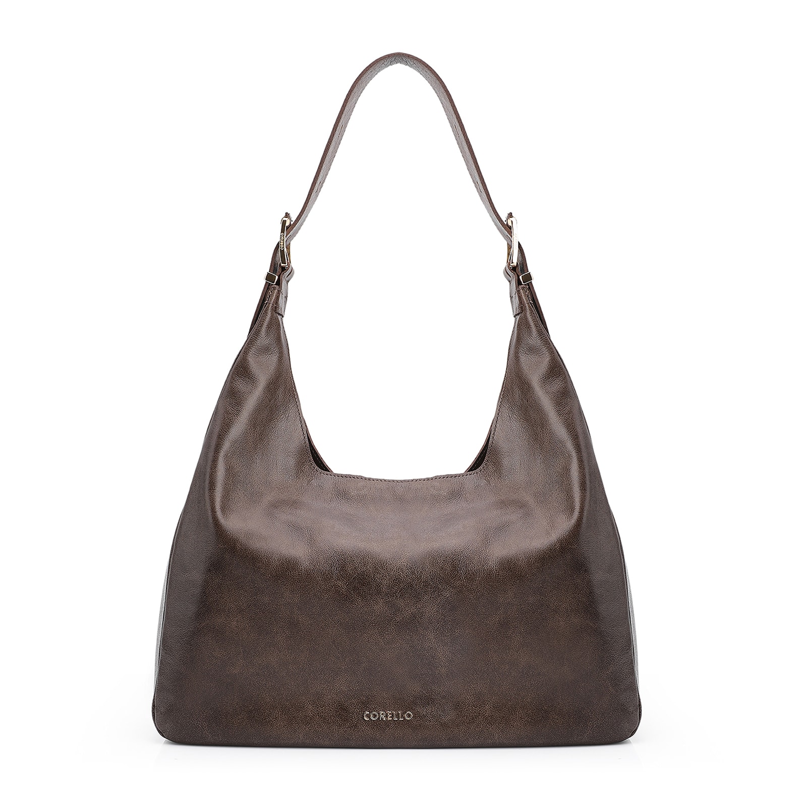 Bolsa Hobo Fivelas Couro Estonado Marrom