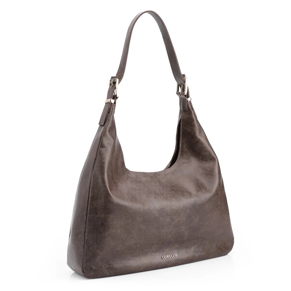 Bolsa Hobo Fivelas Couro Estonado Marrom - imagem 2