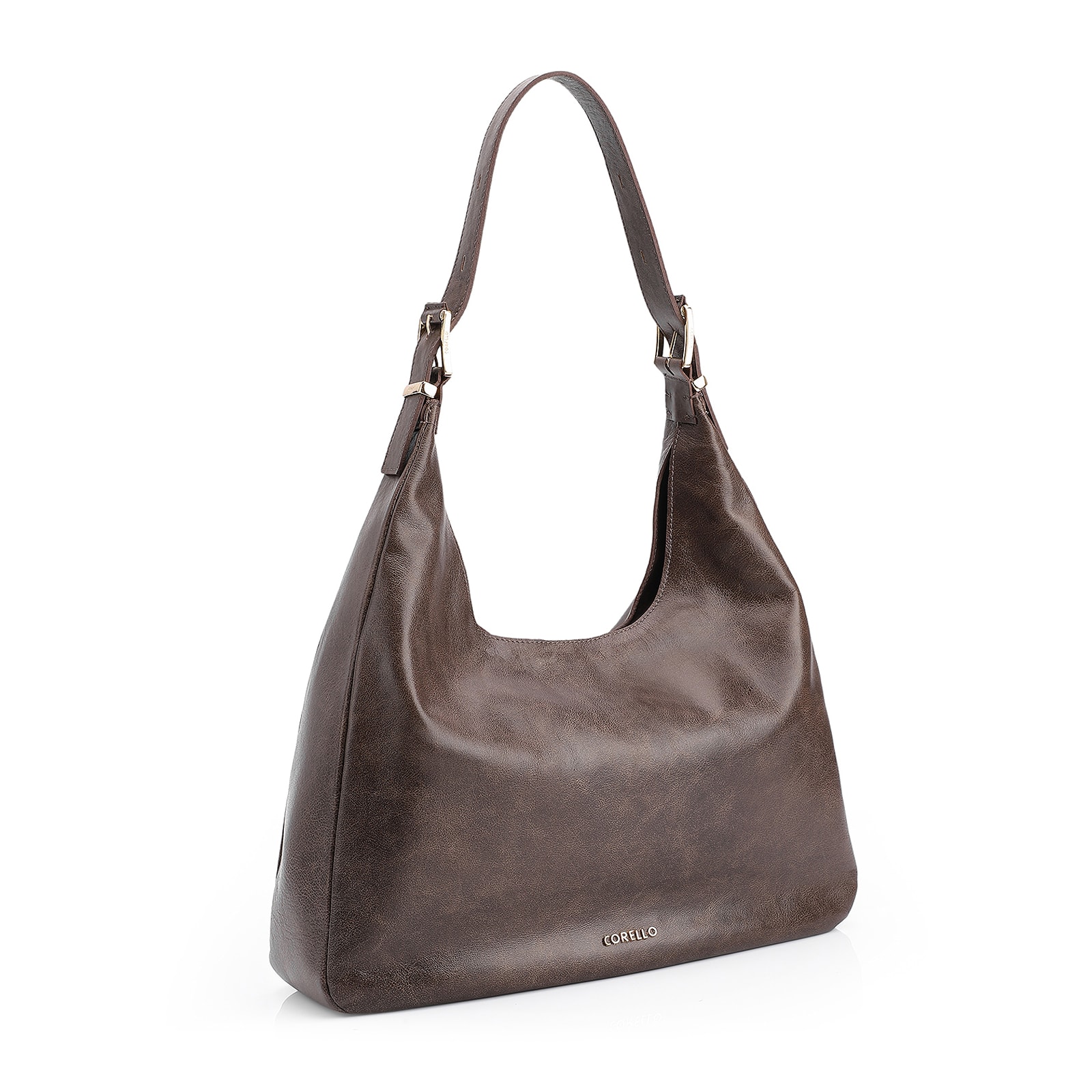 Bolsa Hobo Fivelas Couro Estonado Marrom