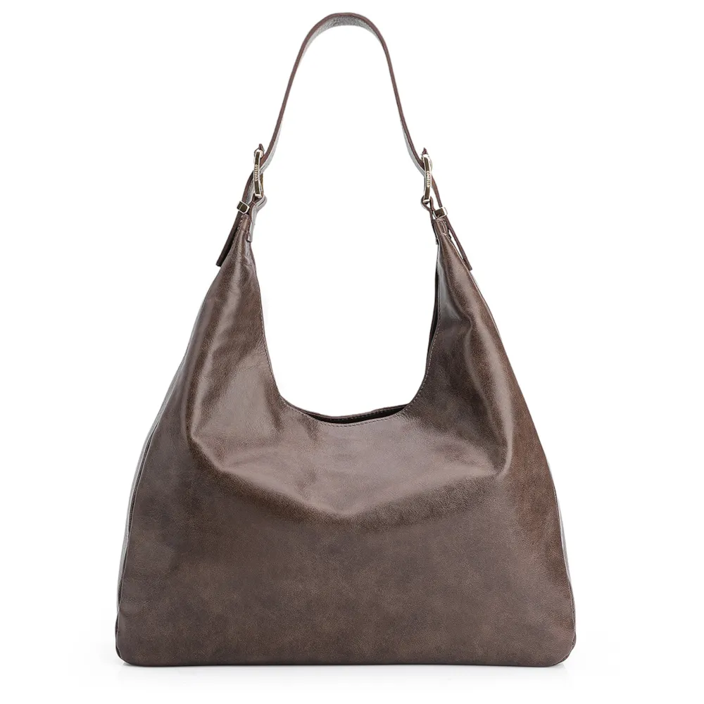 Bolsa Hobo Fivelas Couro Estonado Marrom - imagem 3