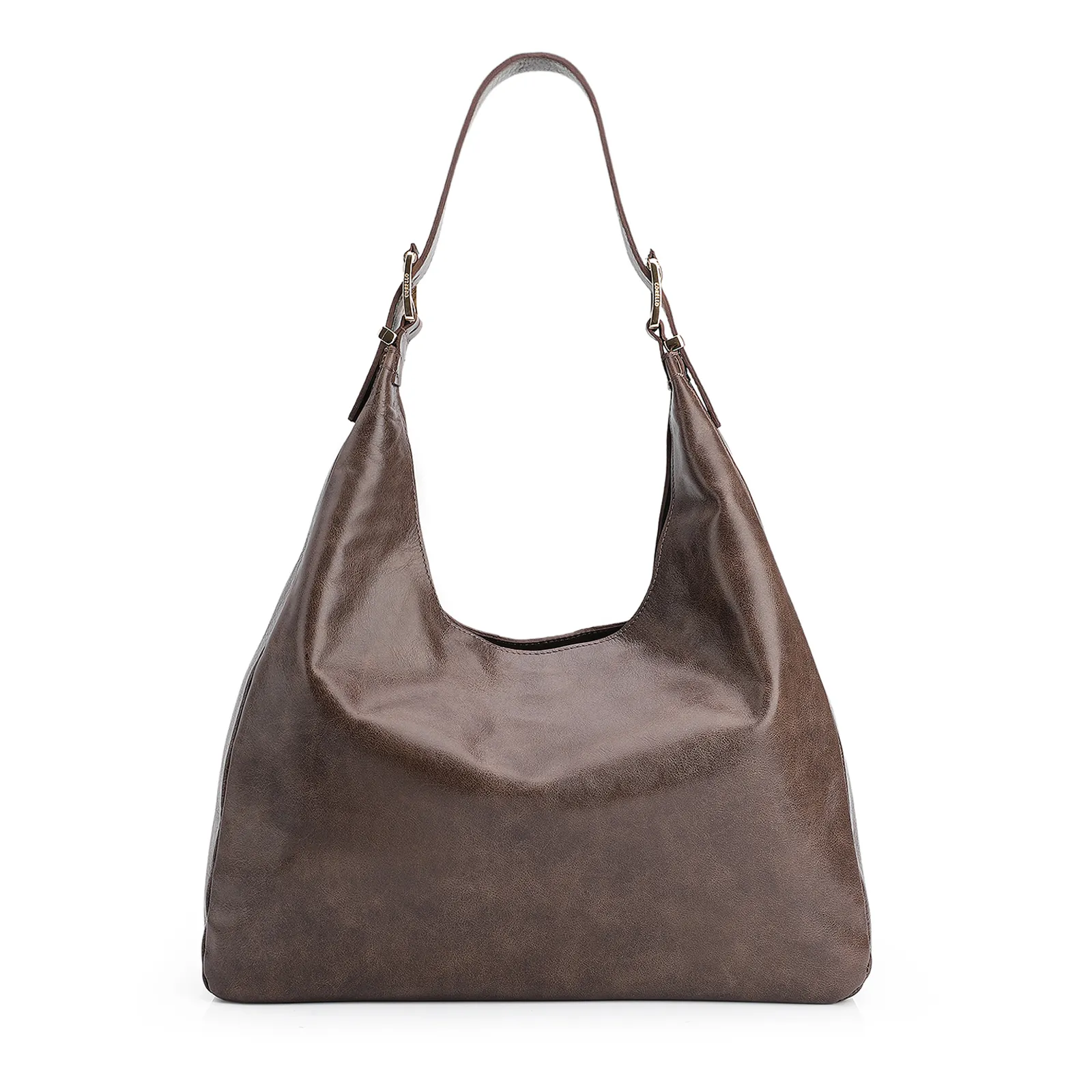 Bolsa Hobo Fivelas Couro Estonado Marrom