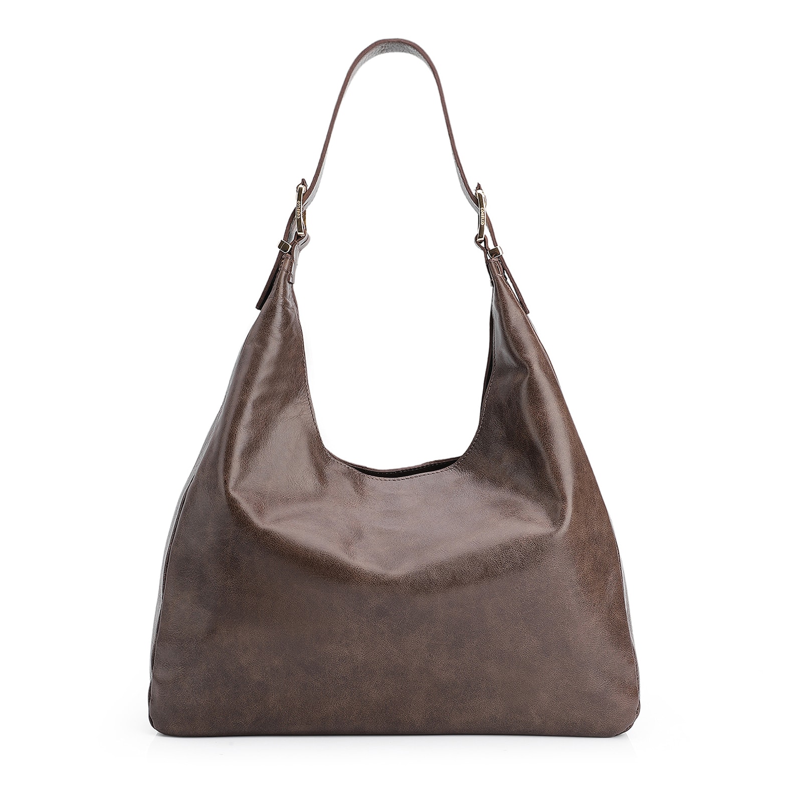 Bolsa Hobo Fivelas Couro Estonado Marrom