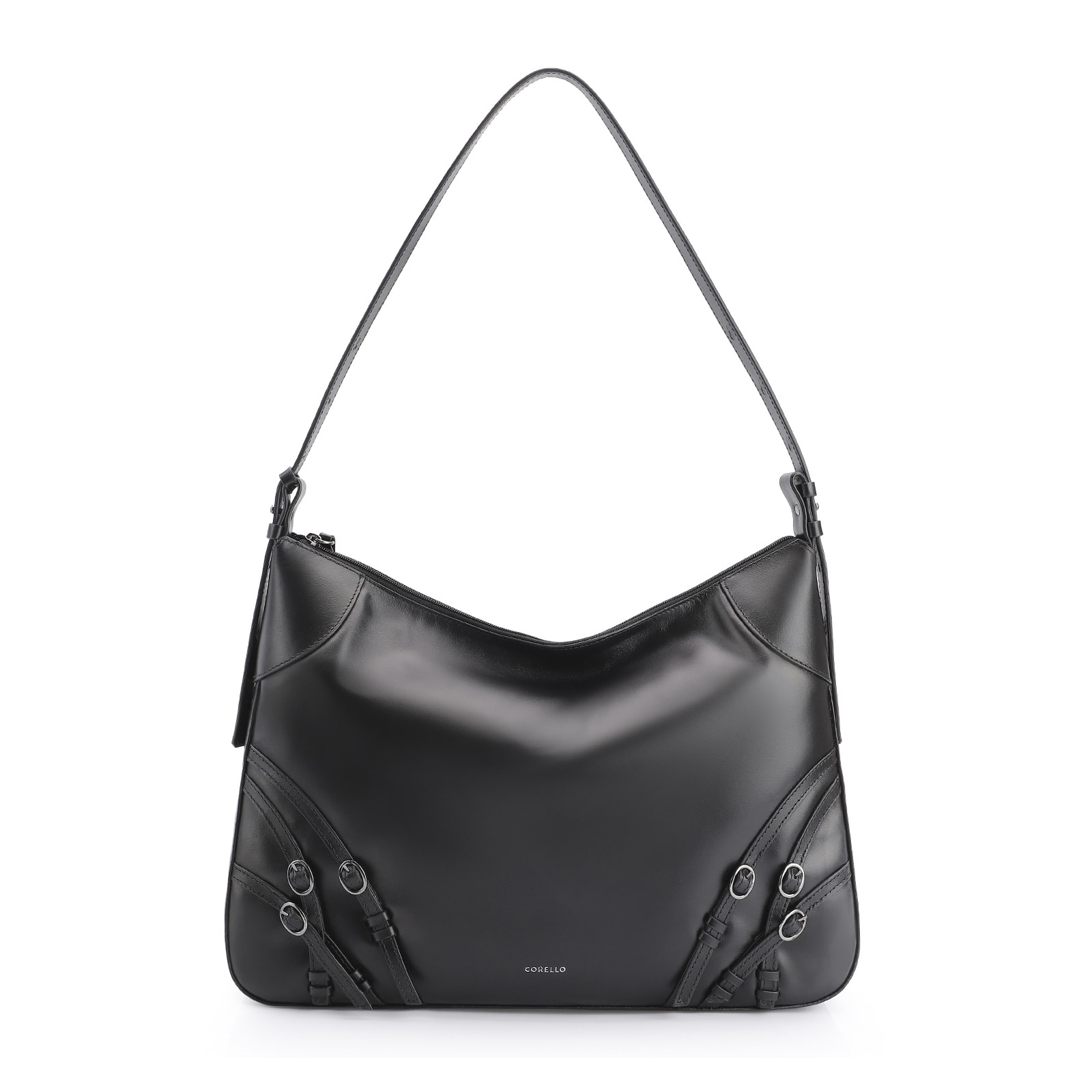 Bolsa Hobo Fivelas Couro Preto