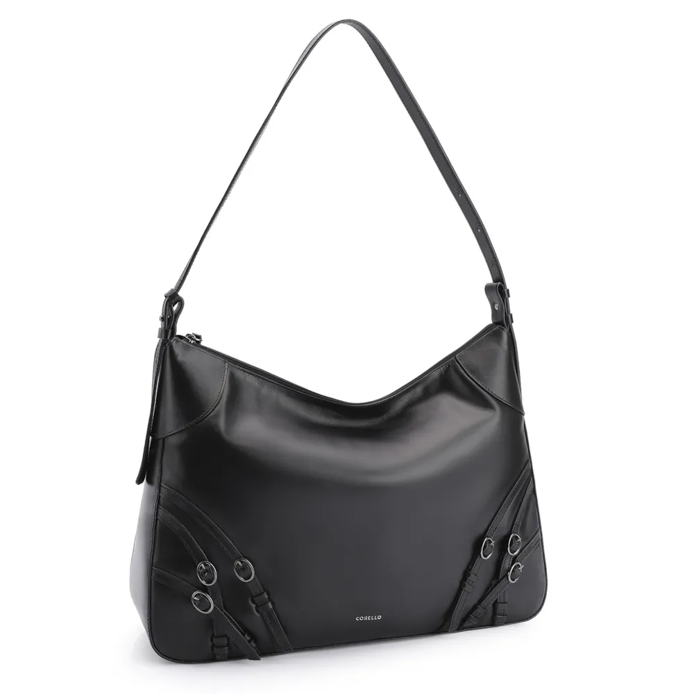 Bolsa Hobo Fivelas Couro Preto - imagem 3