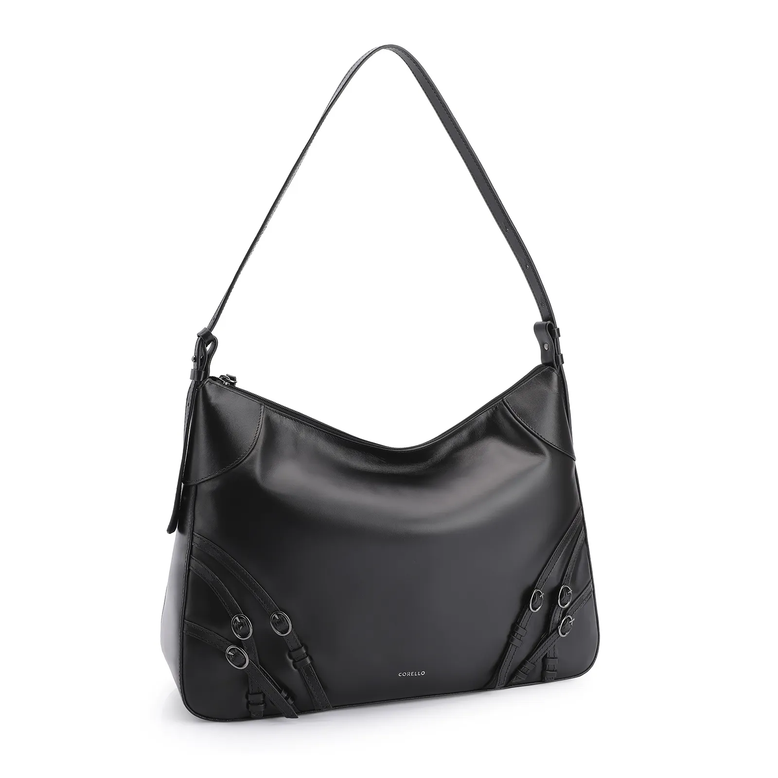 Bolsa Hobo Fivelas Couro Preto