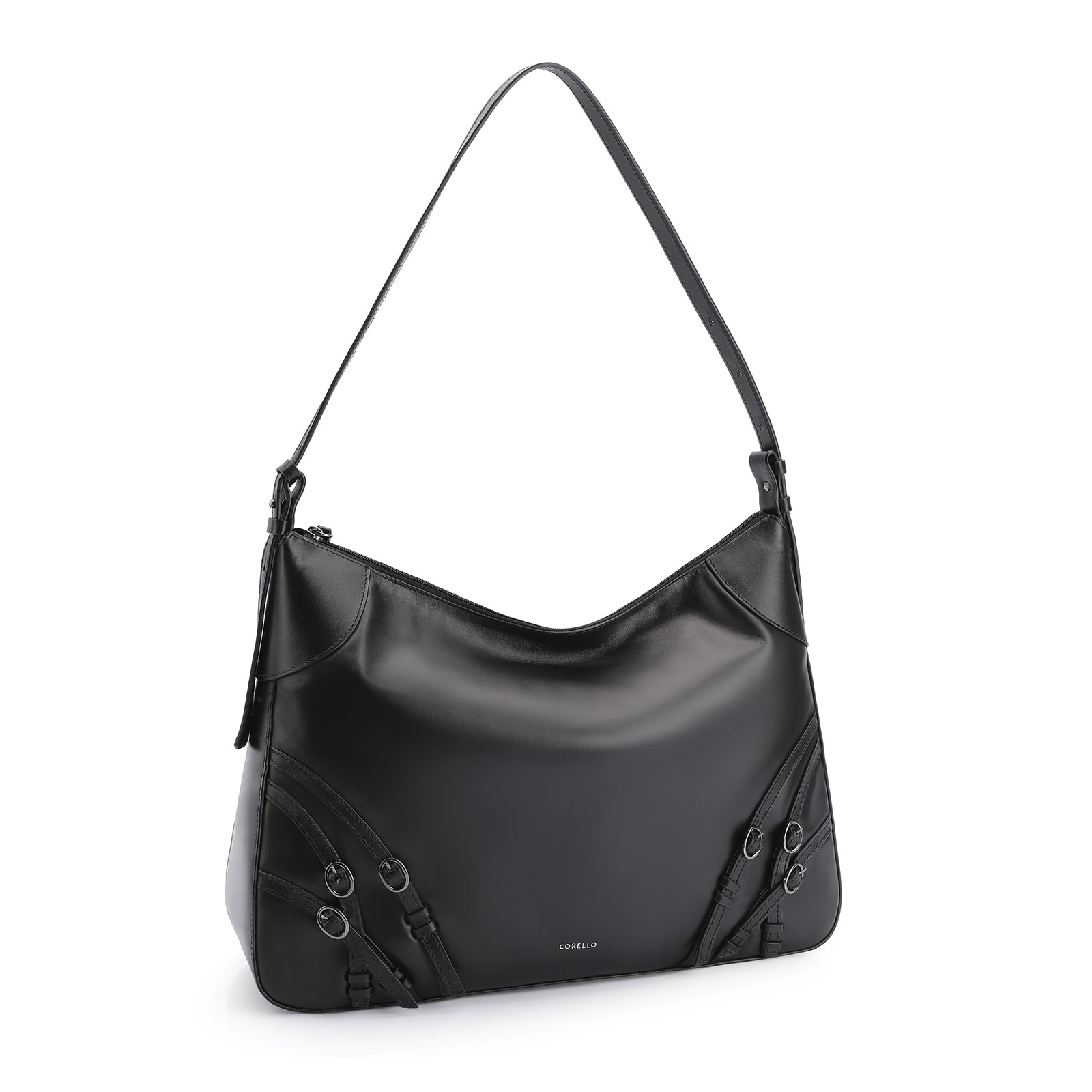 Bolsa Hobo Fivelas Couro Preto