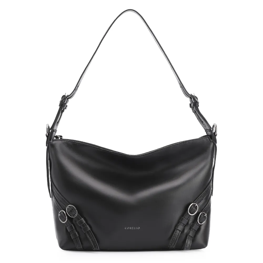 Bolsa Hobo Fivelas Couro Preto