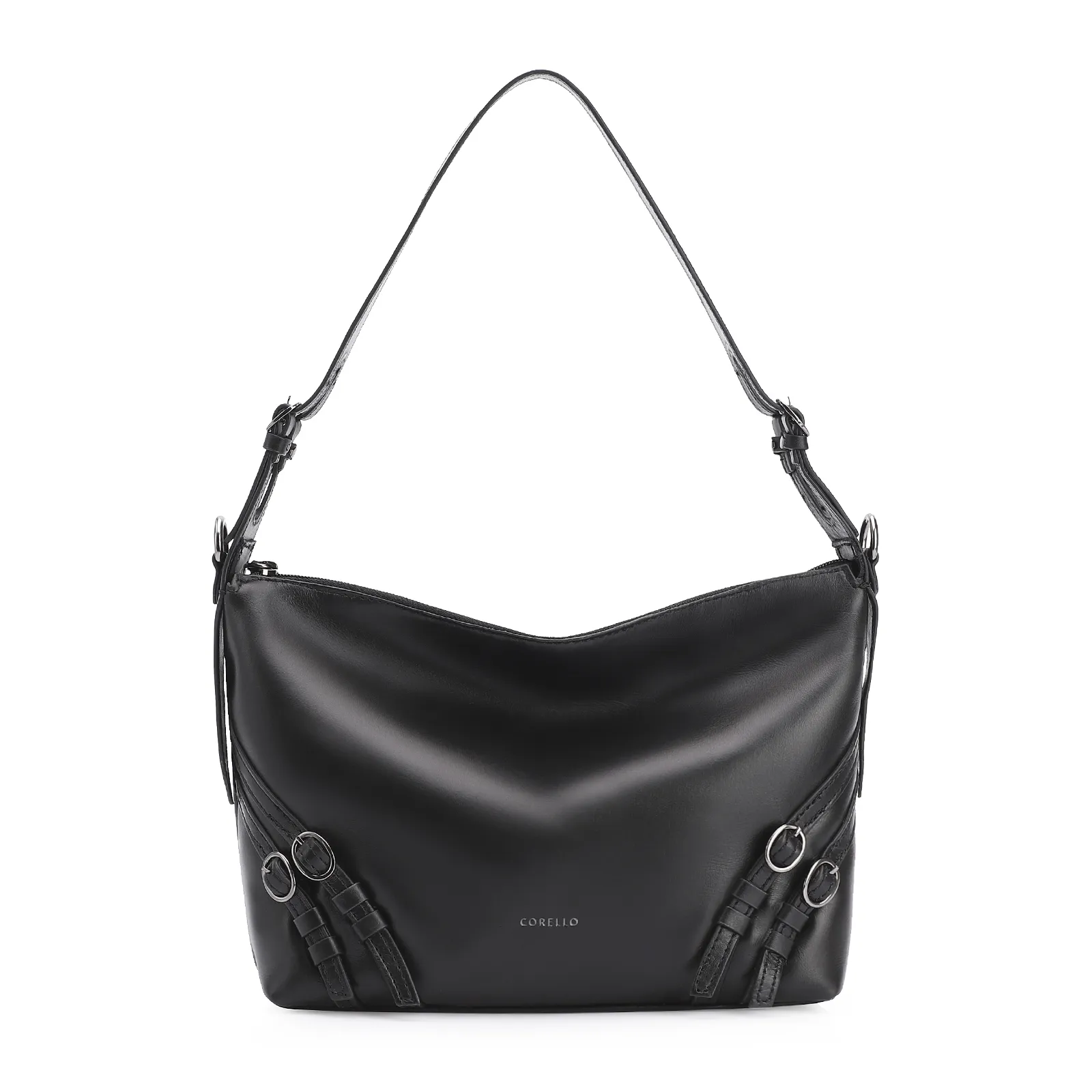 Bolsa Hobo Fivelas Couro Preto