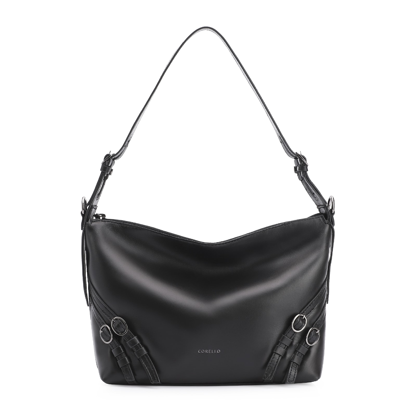 Bolsa Hobo Fivelas Couro Preto