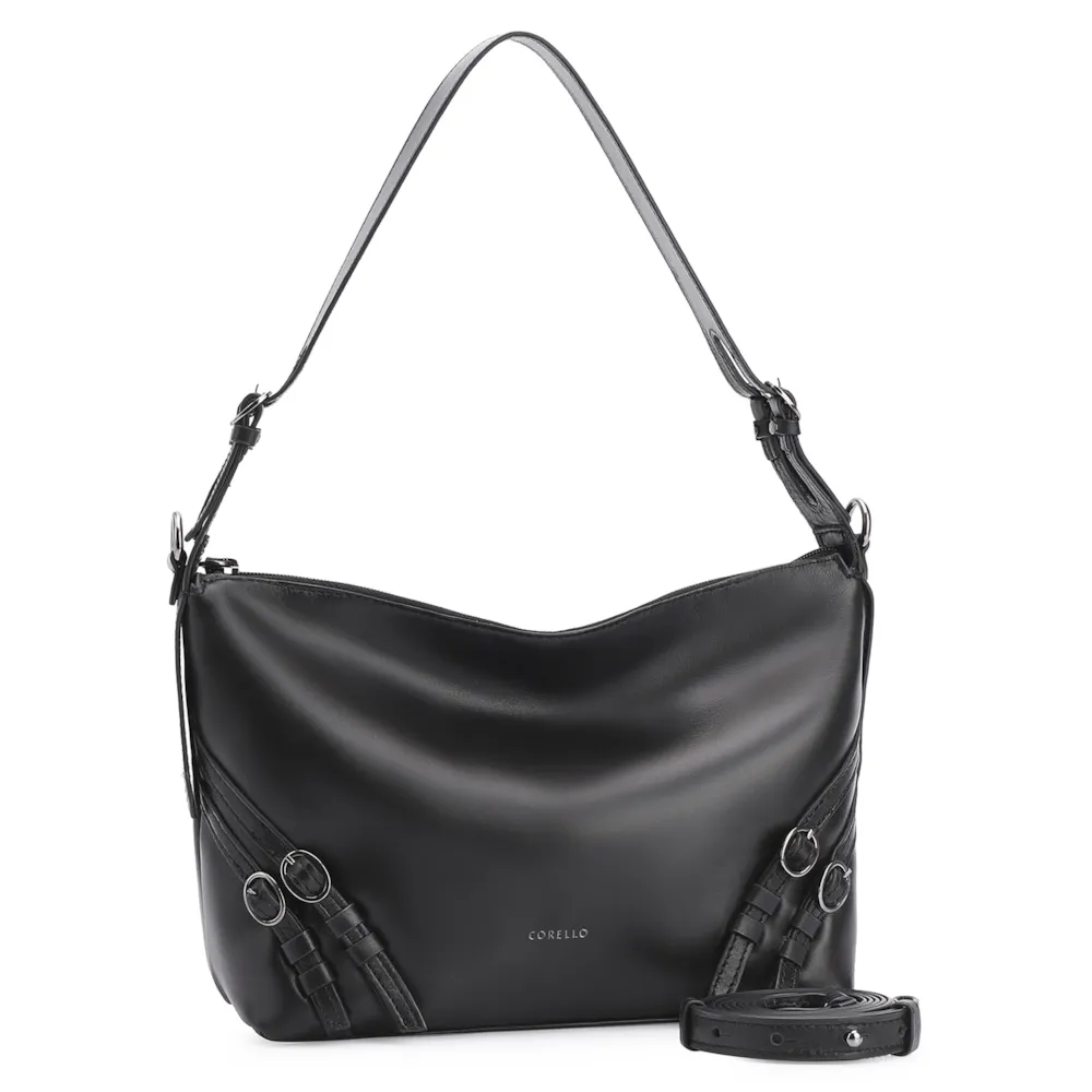 Bolsa Hobo Fivelas Couro Preto - imagem 3