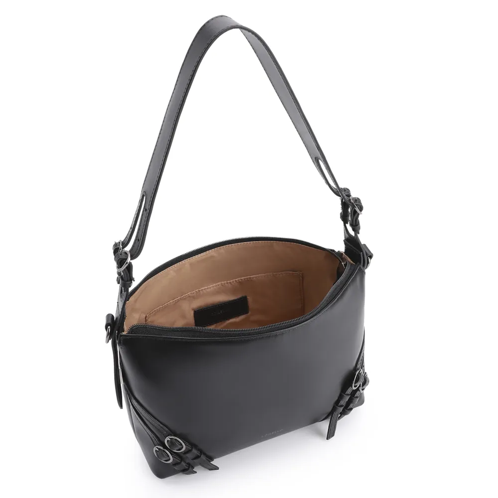 Bolsa Hobo Fivelas Couro Preto - imagem 5