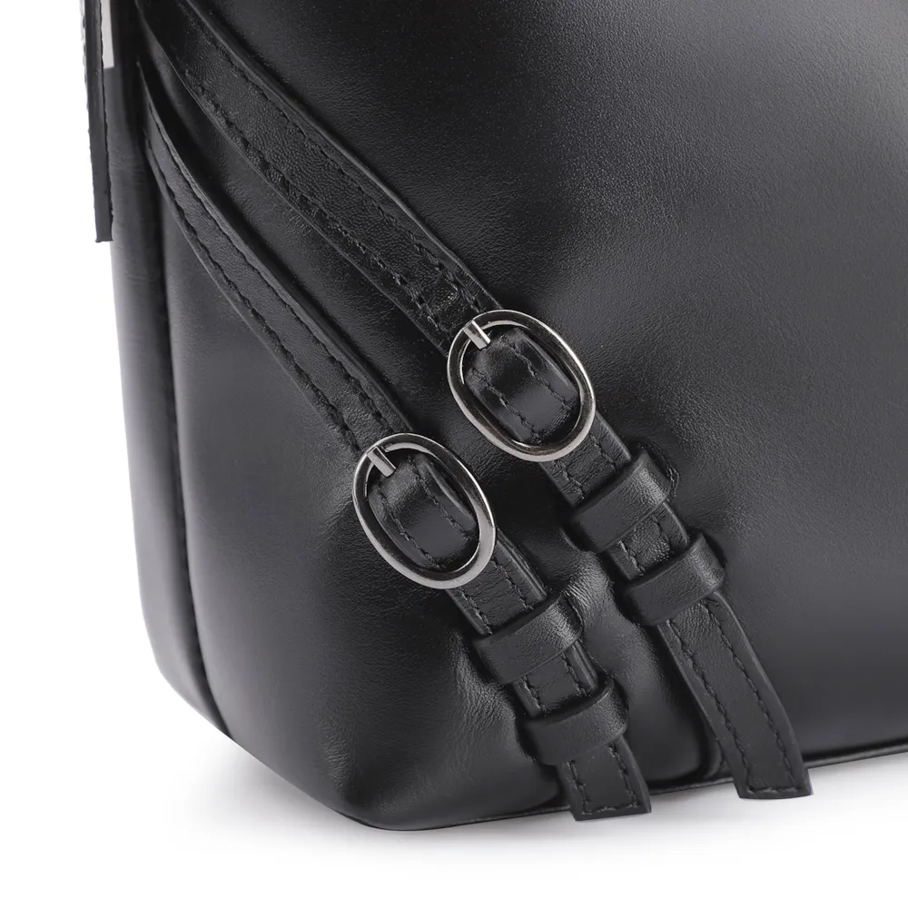 Bolsa Hobo Fivelas Couro Preto - imagem 6