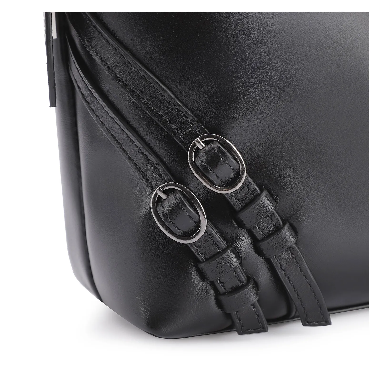 Bolsa Hobo Fivelas Couro Preto