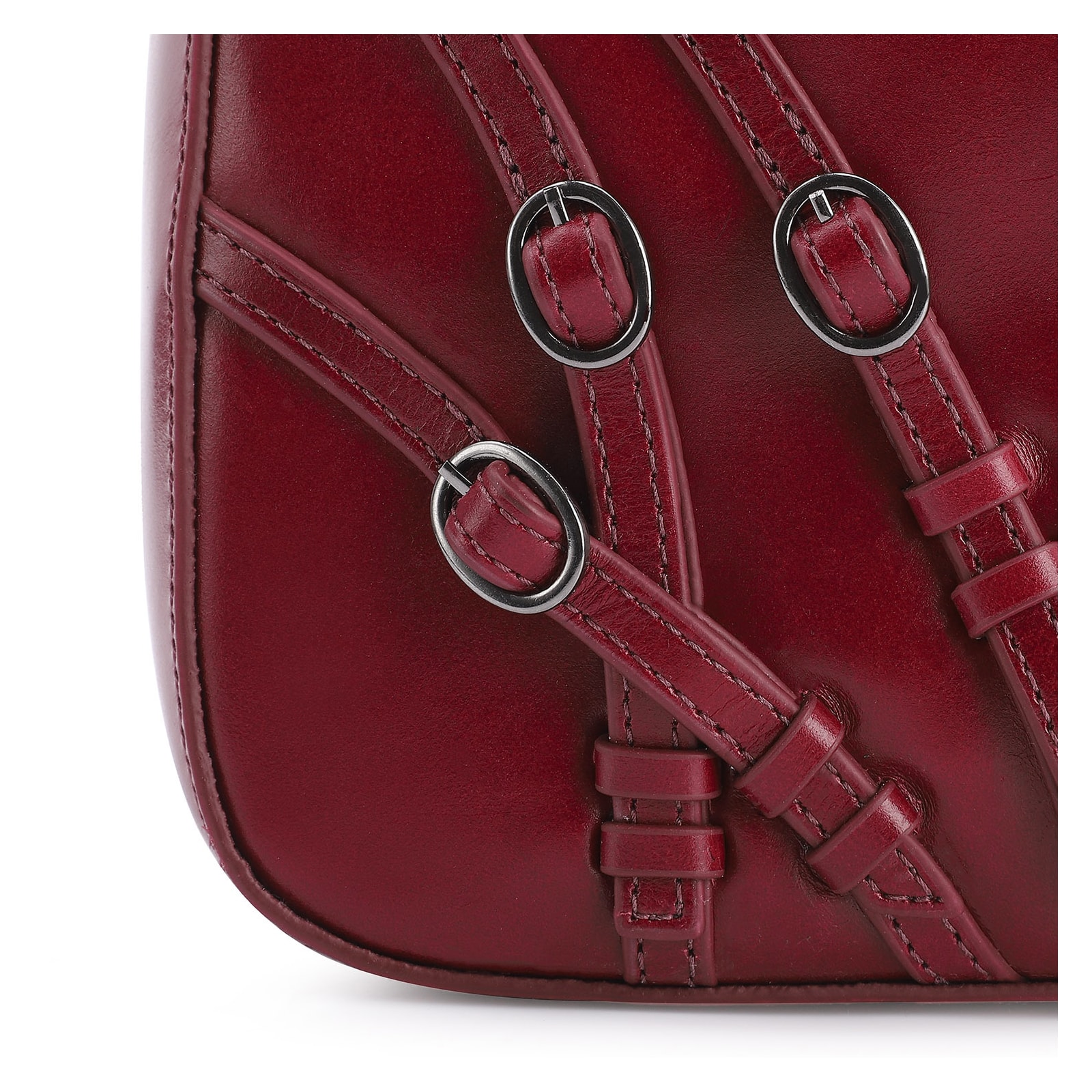 Bolsa Hobo Fivelas Couro Vermelho Cereja