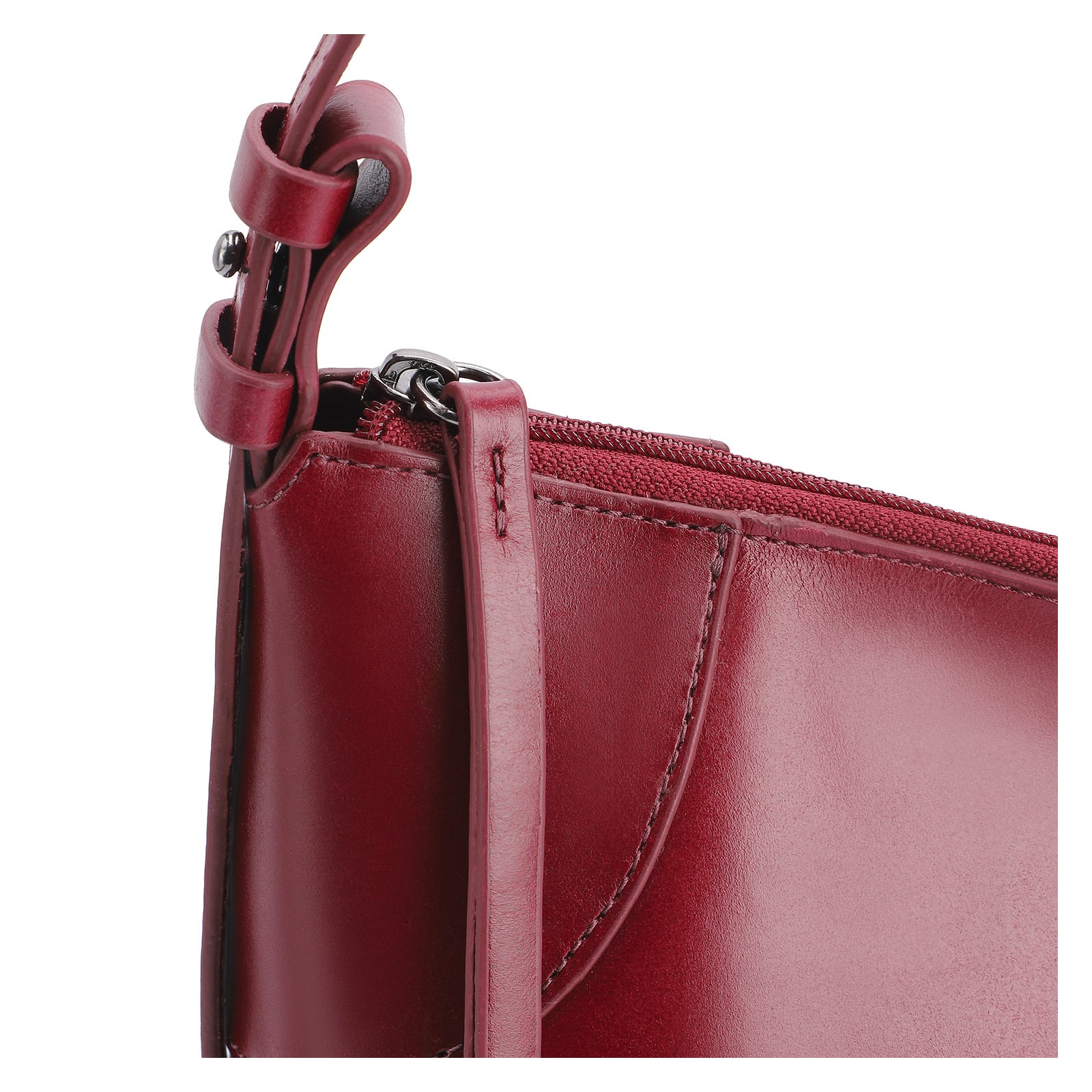 Bolsa Hobo Fivelas Couro Vermelho Cereja