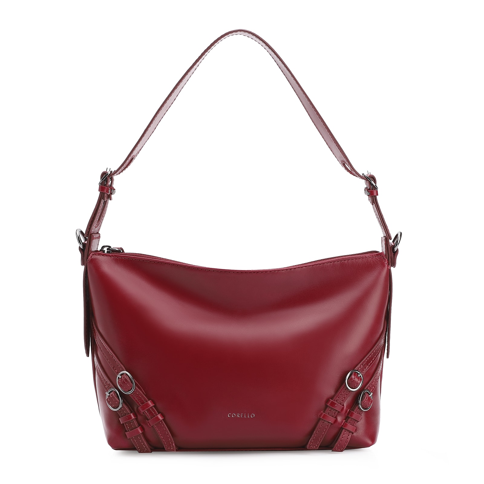 Bolsa Hobo Fivelas Couro Vermelho Cereja