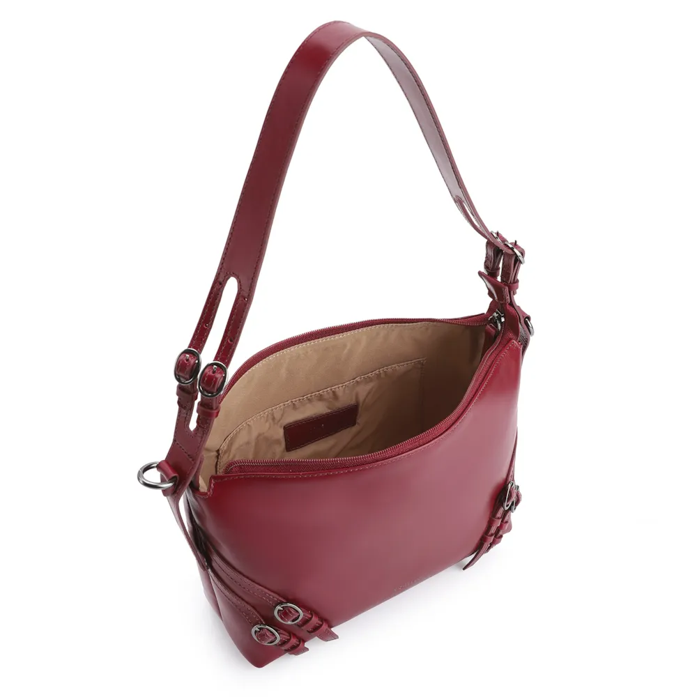 Bolsa Hobo Fivelas Couro Vermelho Cereja - imagem 4