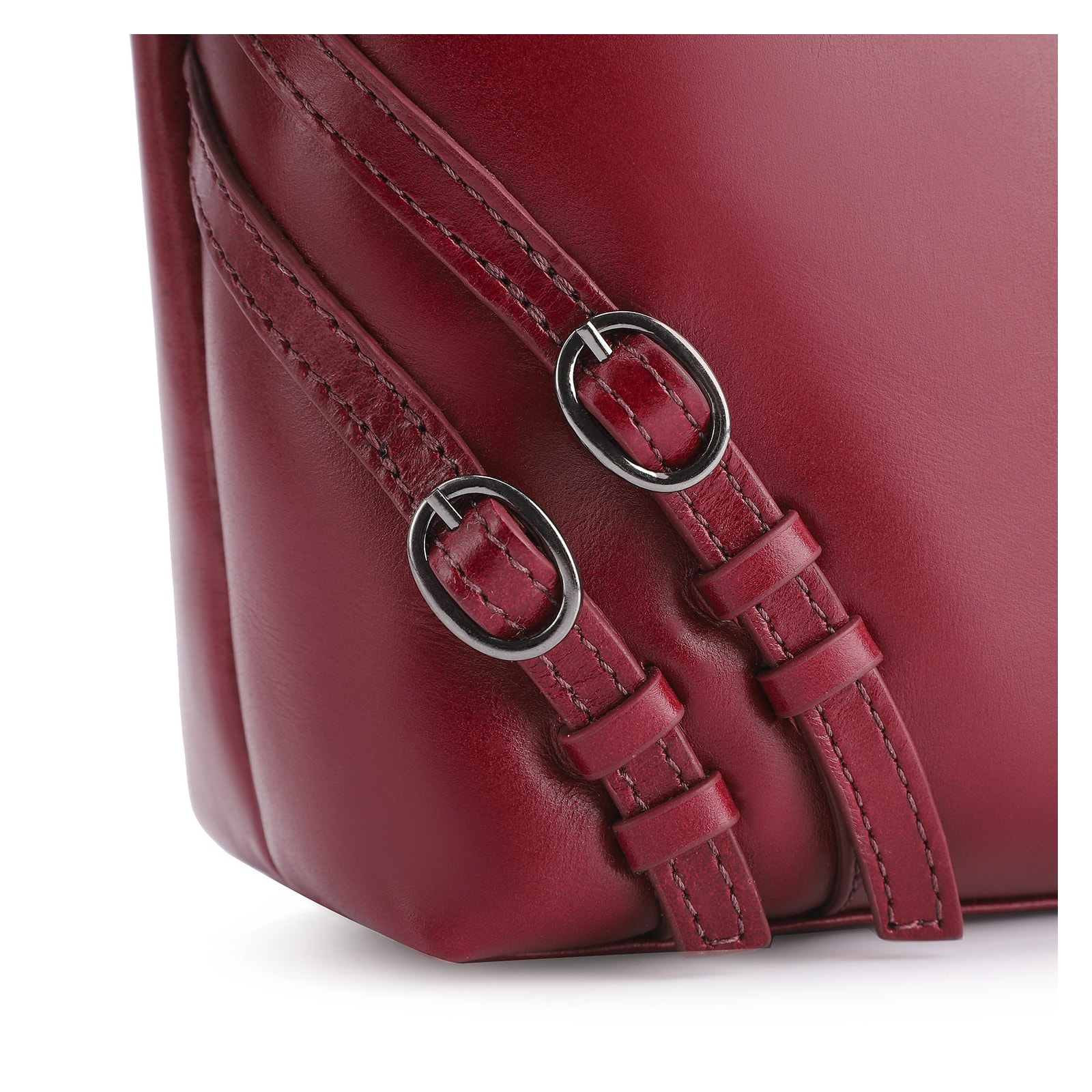 Bolsa Hobo Fivelas Couro Vermelho Cereja