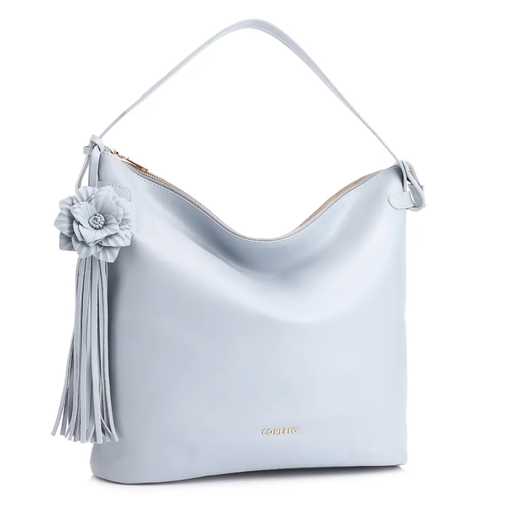 Bolsa Hobo Flor Couro Azul - imagem 2