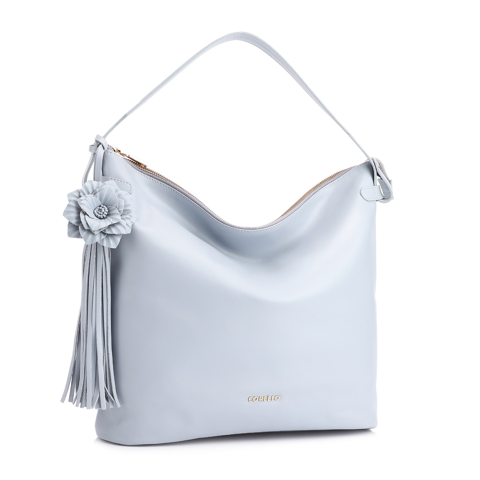 Bolsa Hobo Flor Couro Azul