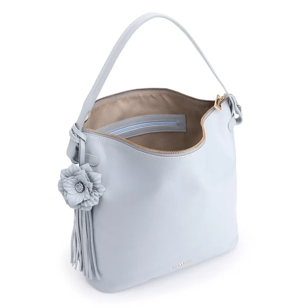 Bolsa Hobo Flor Couro Azul - imagem 4